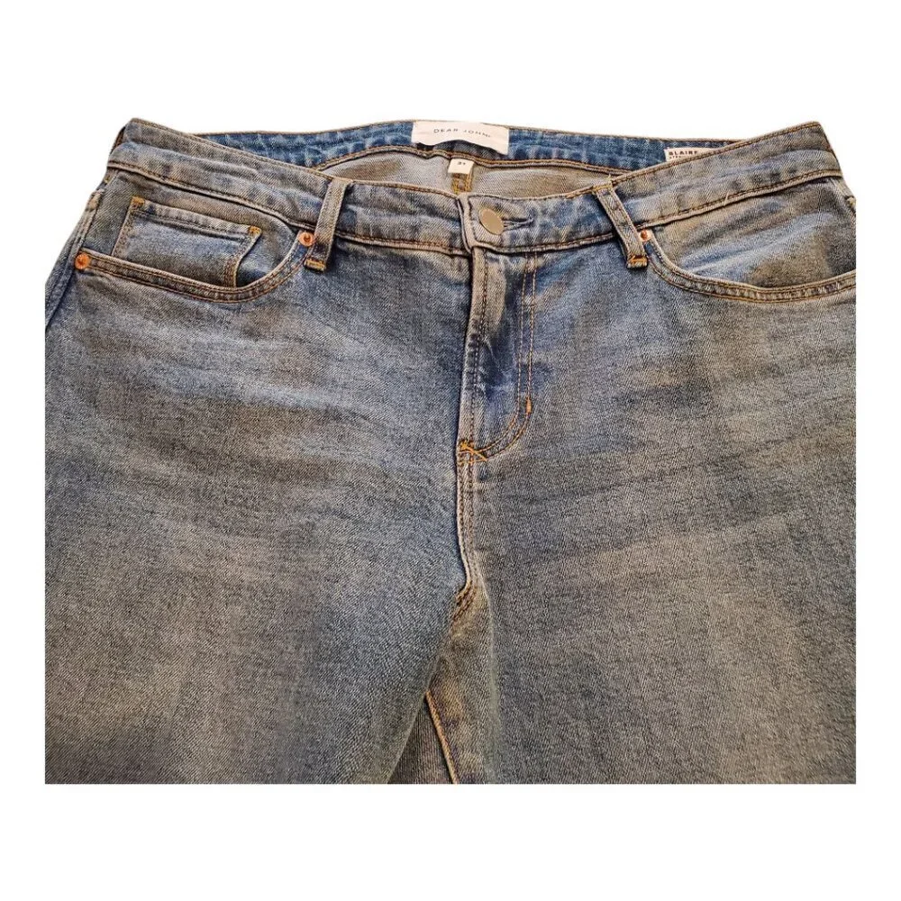 DEAR JOHN SZ 31 BLAIRE STRAIGHT LEG Stretch Distressed Cuffed 5Pocket Blue Jeans